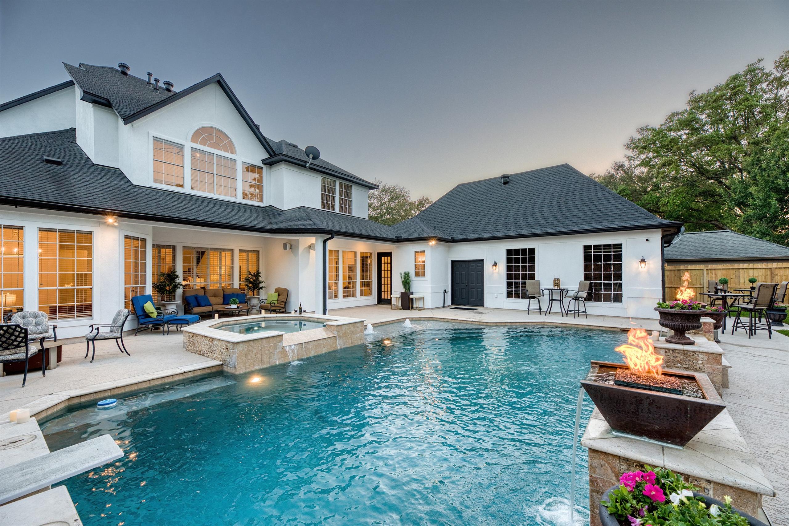 Luxury Green Trails backyard at twilight